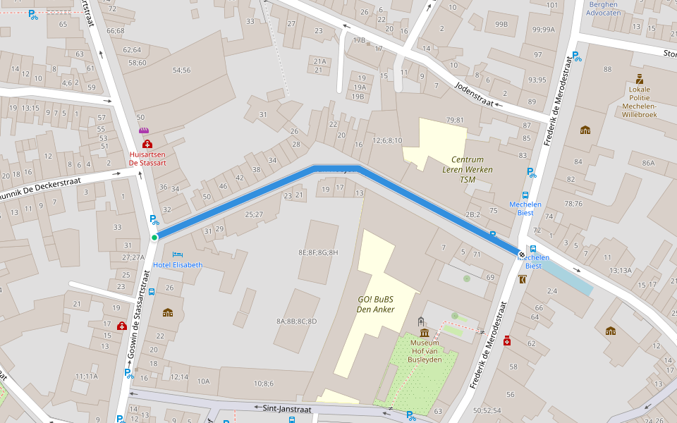 Van Hoeystraat walking route map in Mechelen