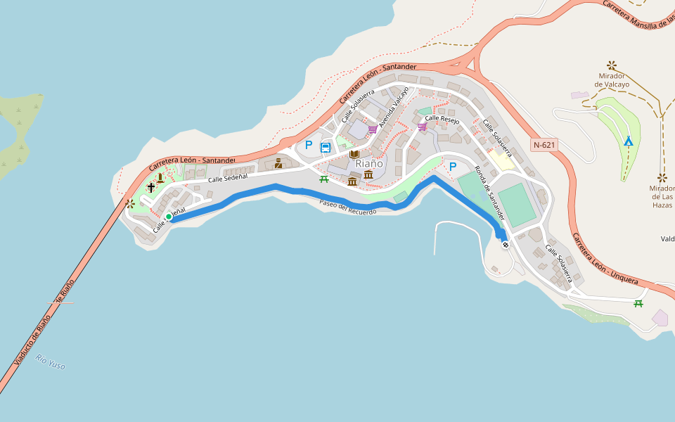 Paseo del Recuerdo walking route map in Riaño