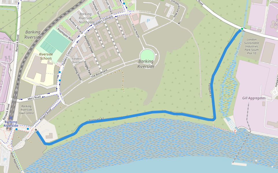 Footpath 47 walking route map in Barking
