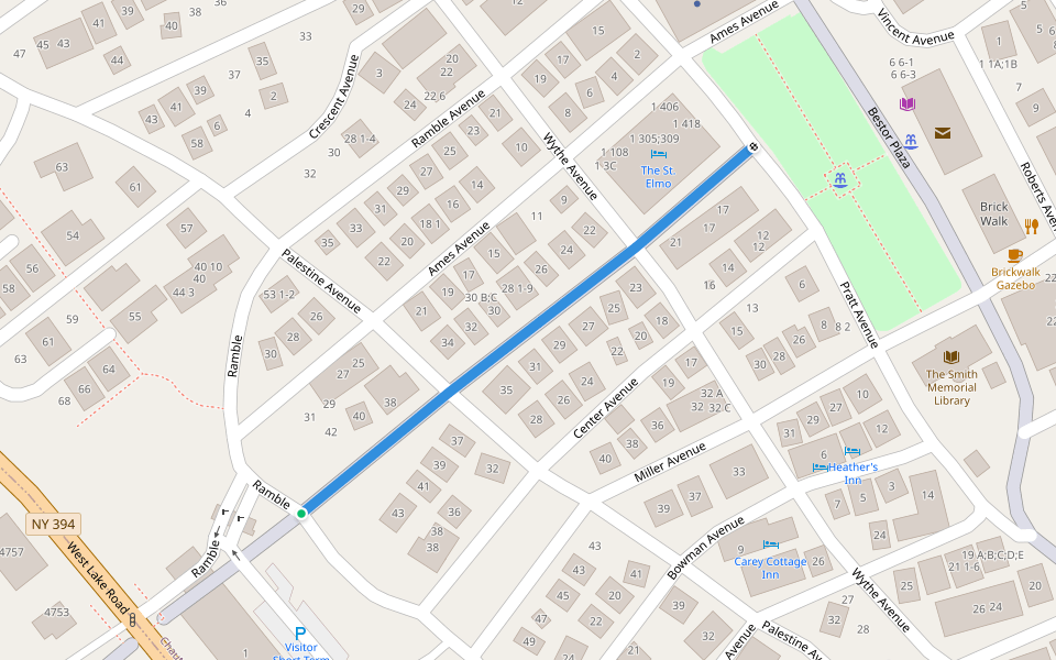 Vincent Brick Walk walking route map in Chautauqua