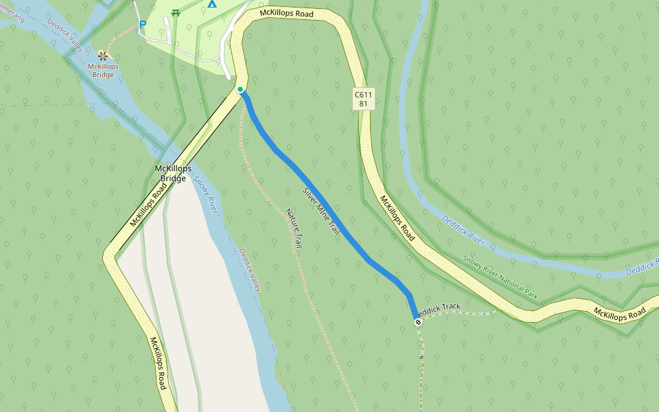 Silver MIne Trail walking route map in Deddick Valley