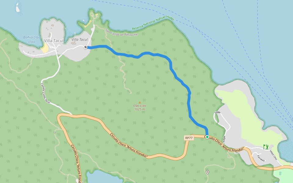 Sendero Villa Tacul walking route map in Villa Llao Llao