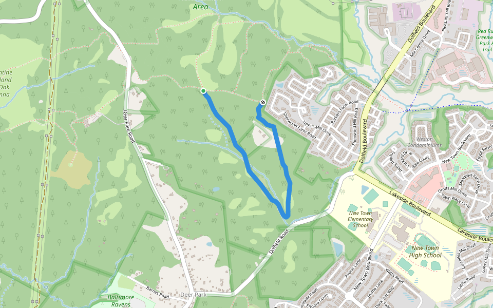 Dolfield Trail walking route map in Owings Mills