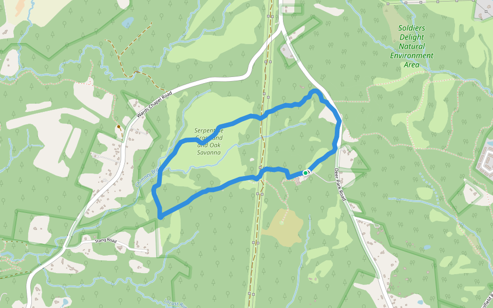 Serpentine Trail walking route map in Owings Mills