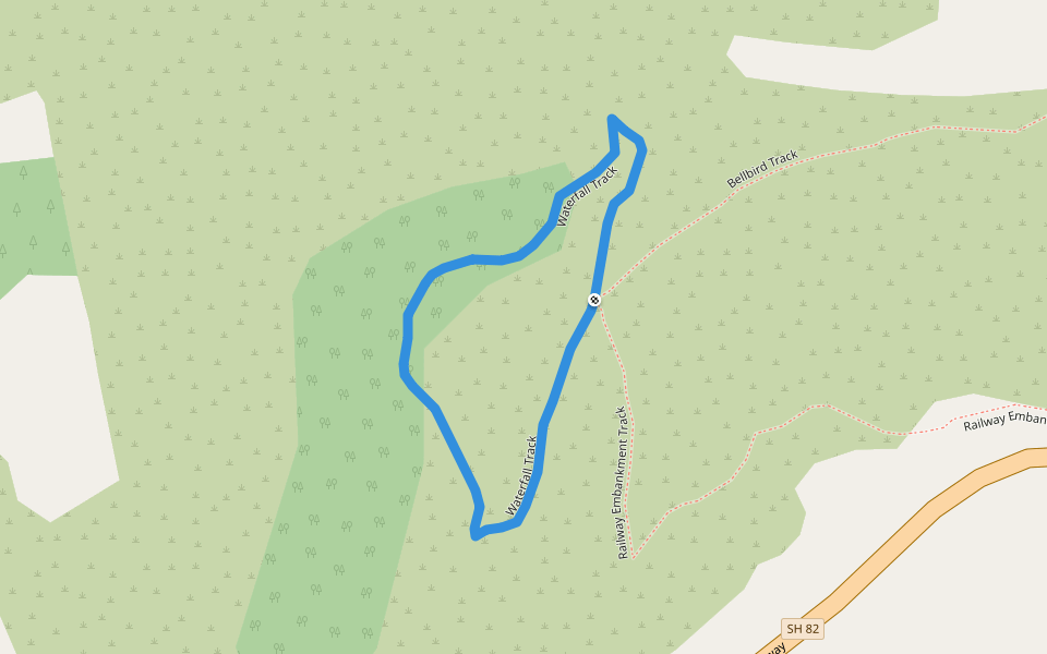 Waterfall Track walking route map in Waimate