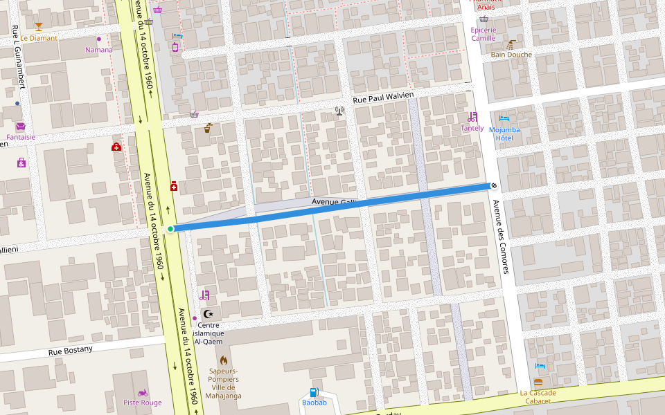 Avenue Gallieni walking route map in Majunga
