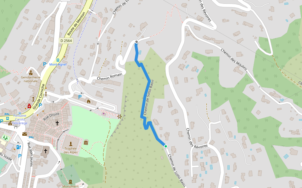 Chemin de Sotto Baou walking route map in La Turbie