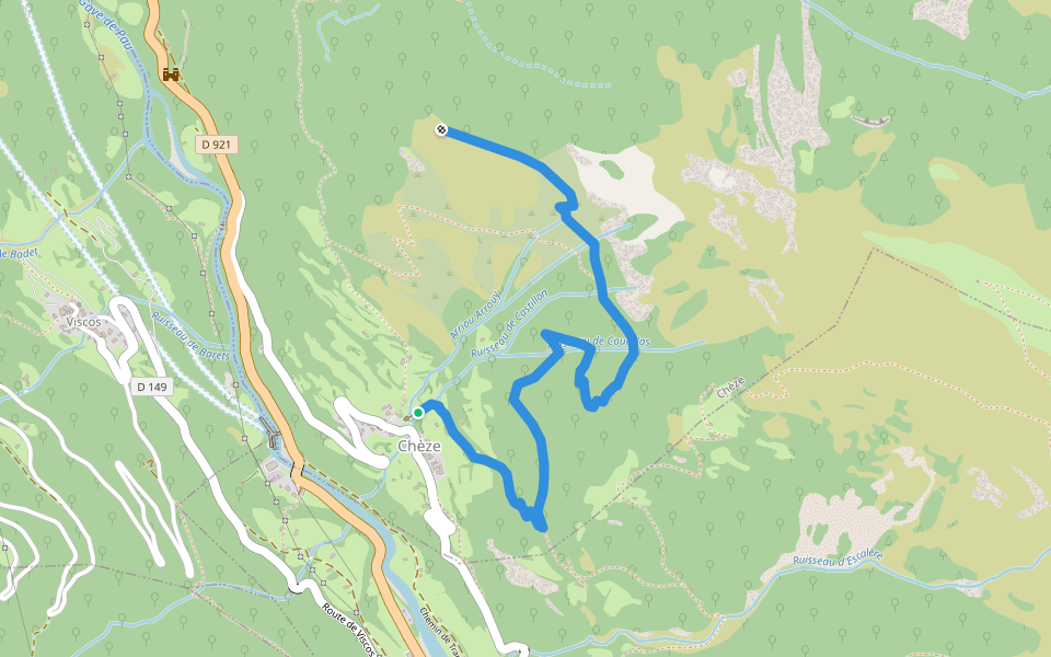 Chemin d'Espiaou-dessus walking route map in Chèze