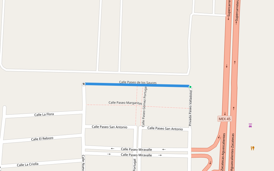 Calle Paseo de los Sauces walking route map in Jesús Gómez Portugal