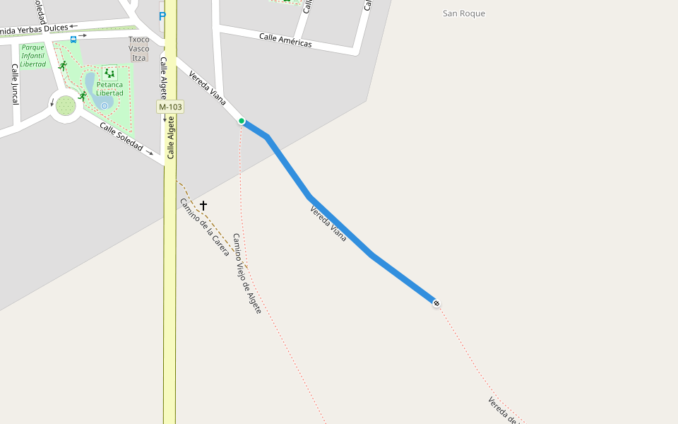 Vereda Viana walking route map in Fuente el Saz de Jarama