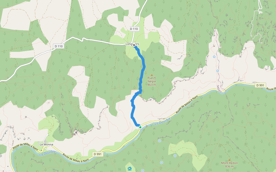 Valat de Langouyres walking route map in Millau