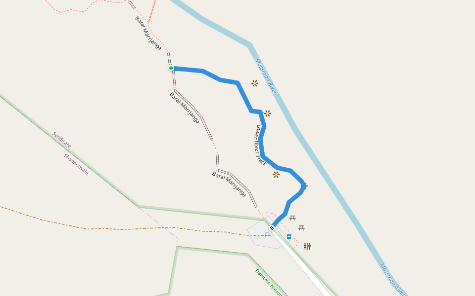 Lower River Track walking route map in Mossman Gorge