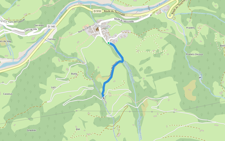 Chemin de Sourda walking route map in Betpouey