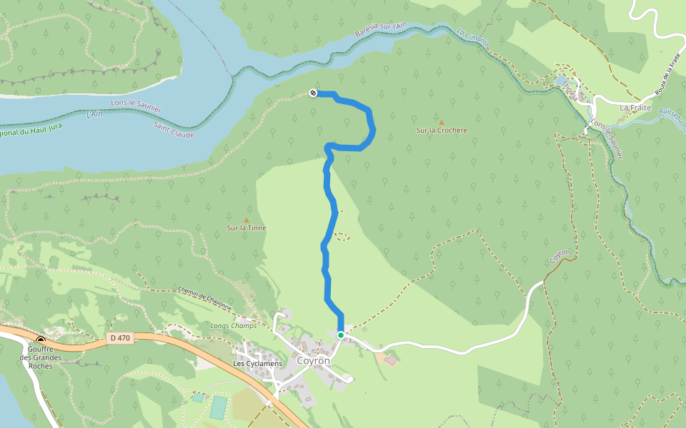 Chemin de Racluse walking route map in Coyron