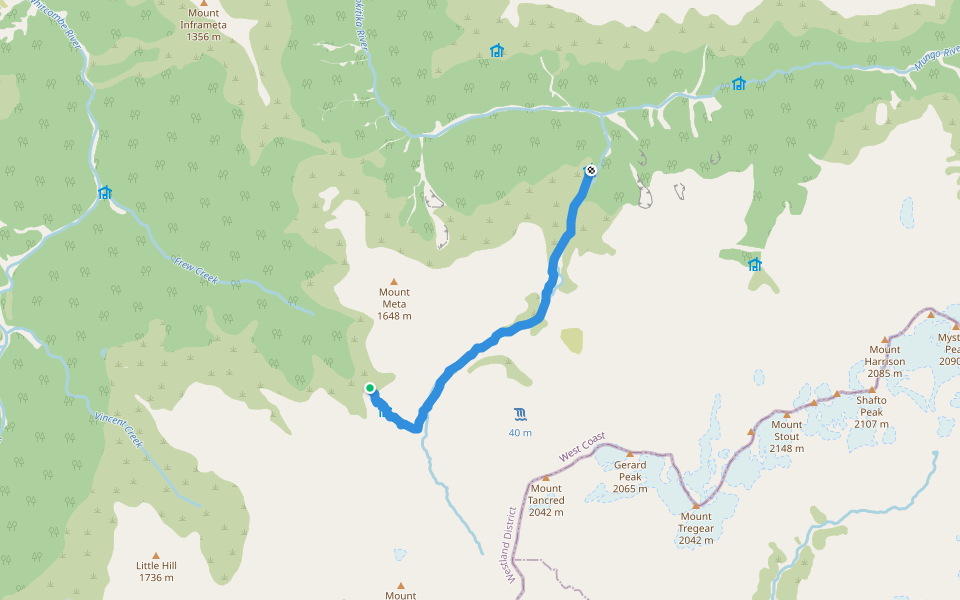 Frew Saddle Route walking route map in Kakapotahi