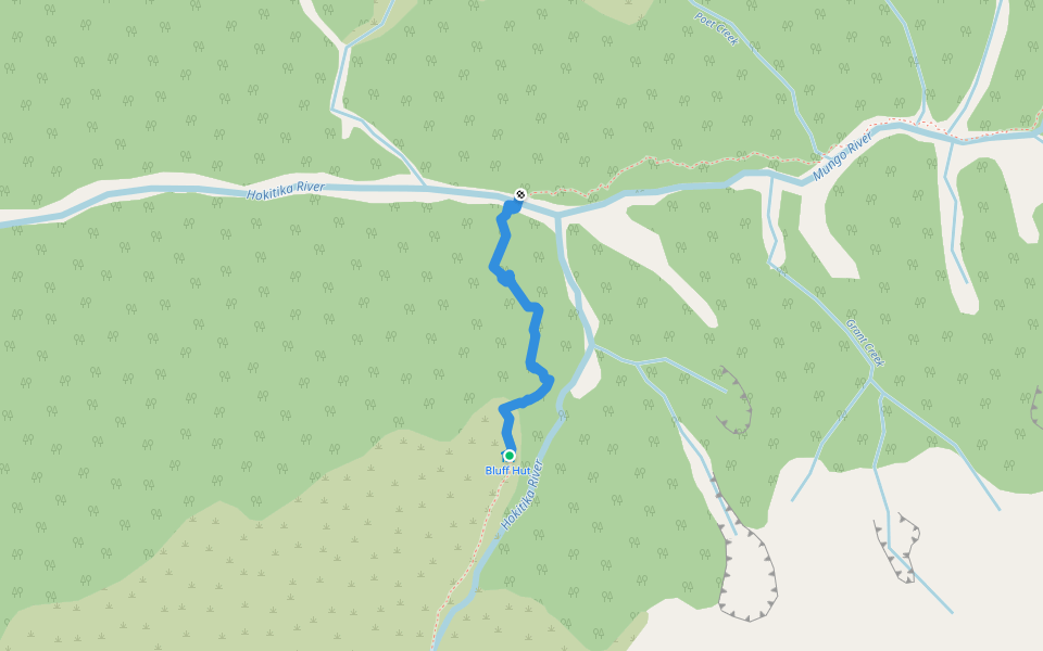 Bluff Hut Track walking route map in Kokatahi