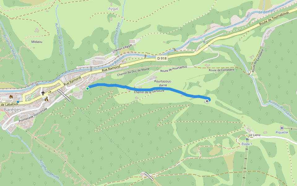 Chemin de la Garboure walking route map in Barèges