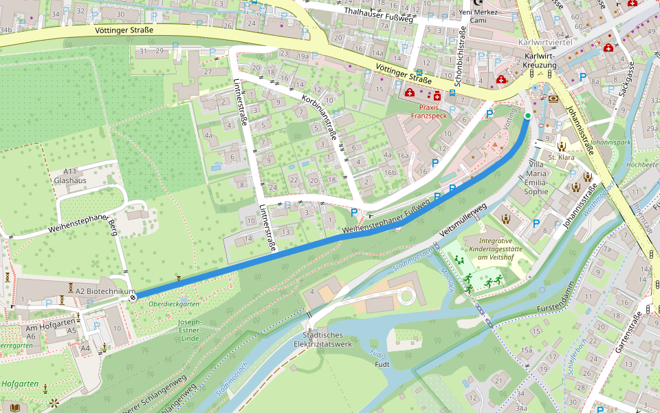 Weihenstephaner Fußweg walking route map in Freising