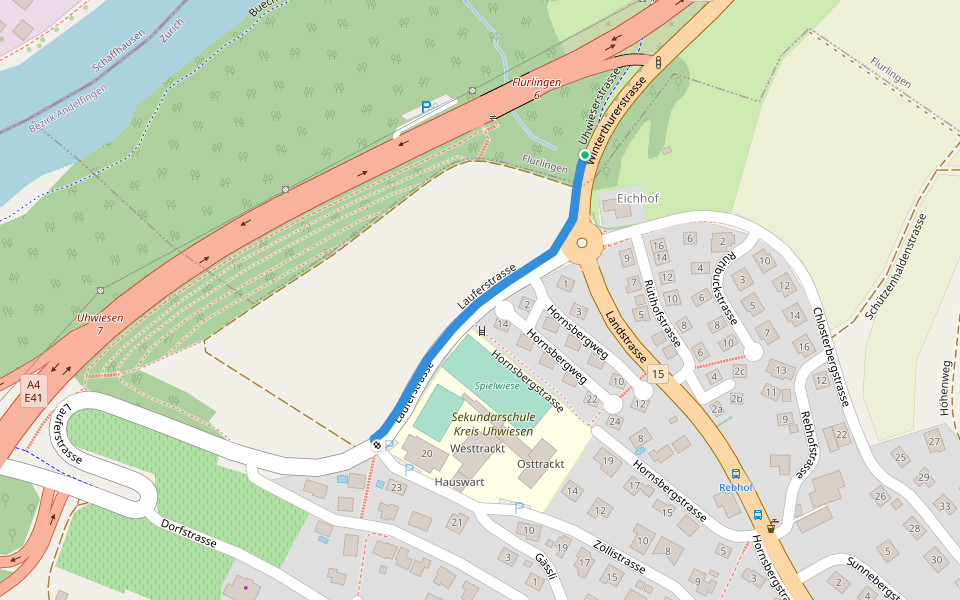 Lauferstrasse walking route map in Laufen-Uhwiesen