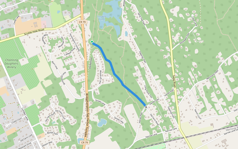 Old Farm Road walking route map in Bridgehampton