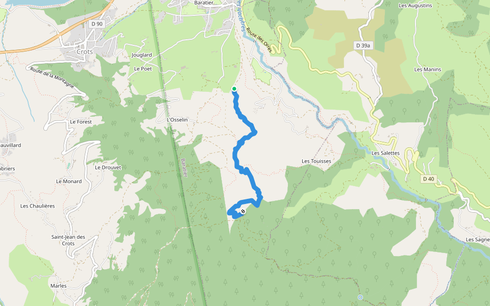 Sentier de Plat Aiguille walking route map in Baratier