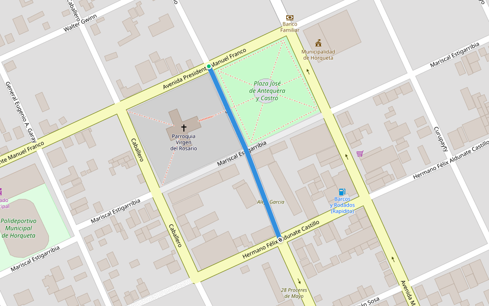 Virgen del Rosario walking route map in Horqueta