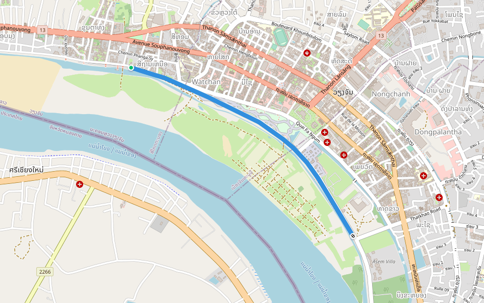 Mekong Shore Boardwalk walking route map in Vientiane