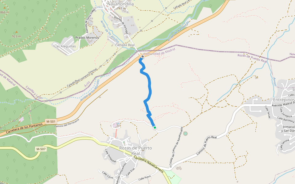Colada del Camino de Navahondilla walking route map in Rozas de Puerto Real