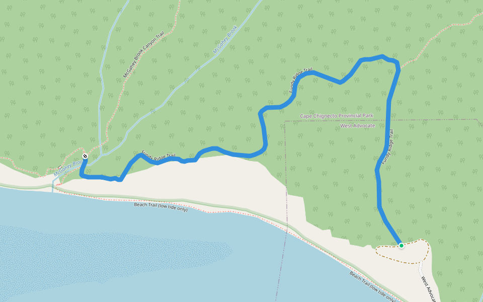 Fundy Ridge Trail walking route map in Advocate Harbour