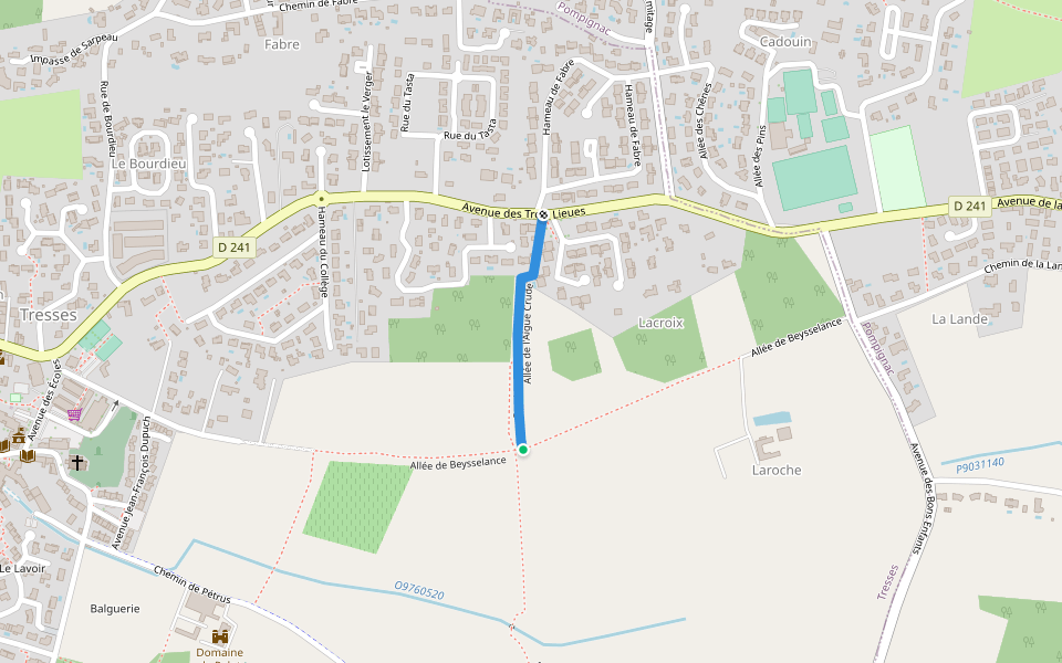 Allée de l'Aigue Crude walking route map in Tresses