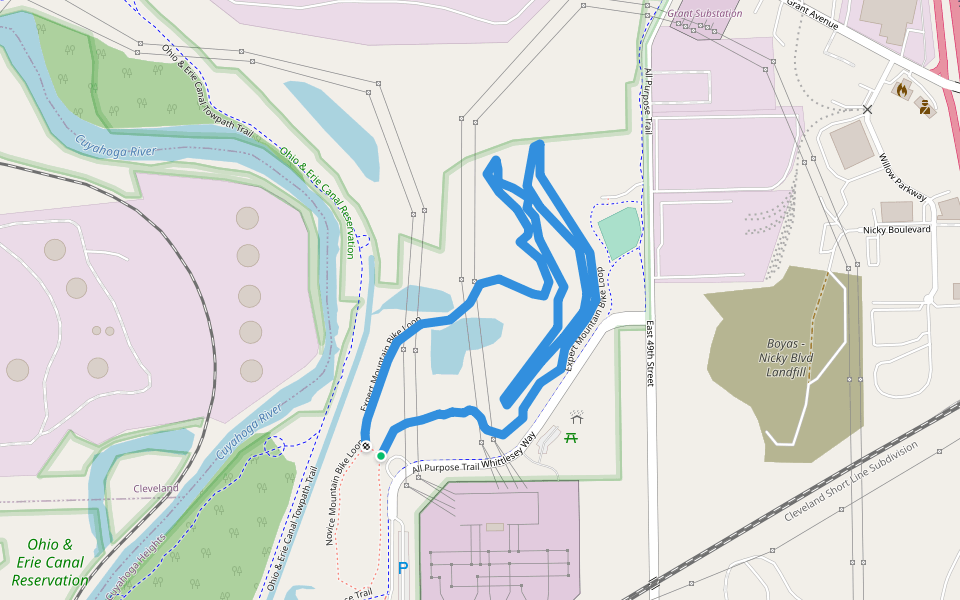 Expert Mountain Bike Loop walking route map in Cleveland