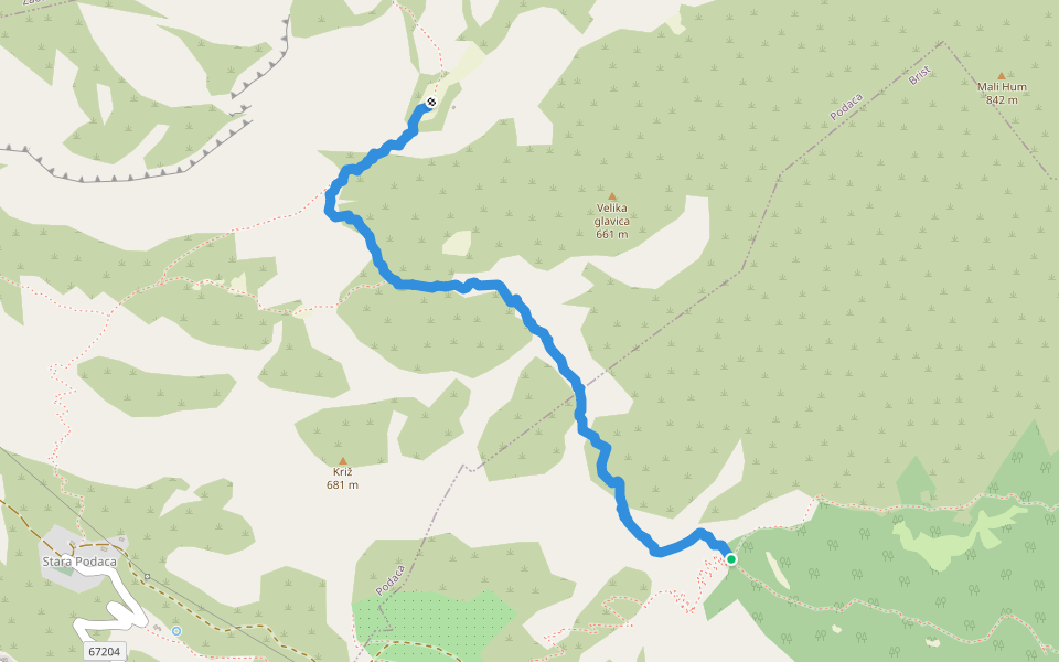 Briške stine - Podačko polje walking route map in Brist