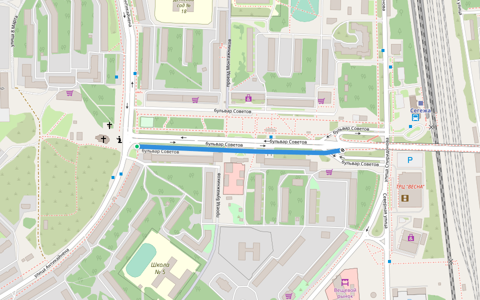 бульвар Советов walking route map in Segezha