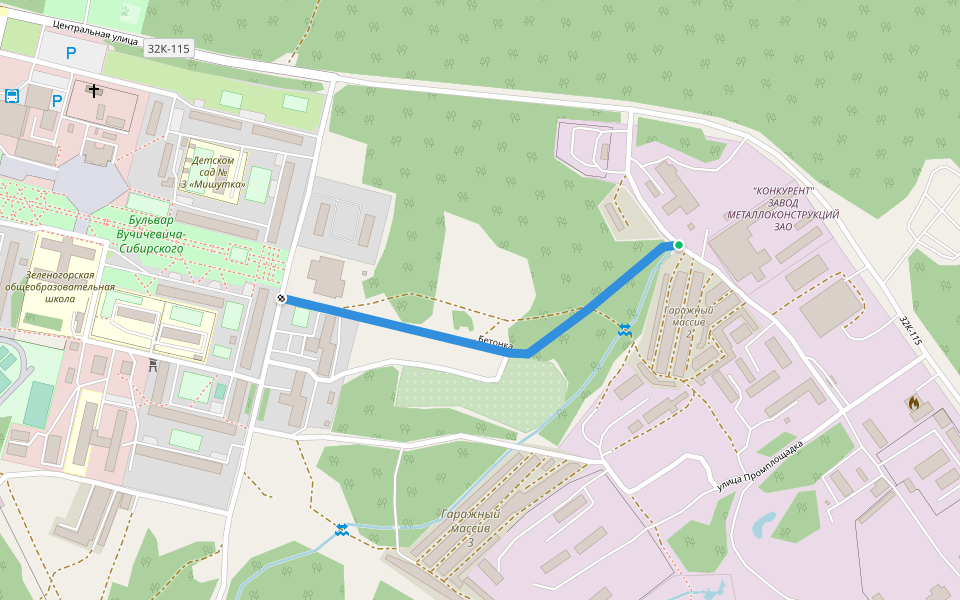 Бетонка walking route map in Zelenogorskiy