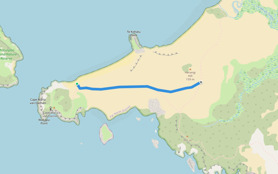 Cape Maria van Diemen Track walking route map in Kohukohu