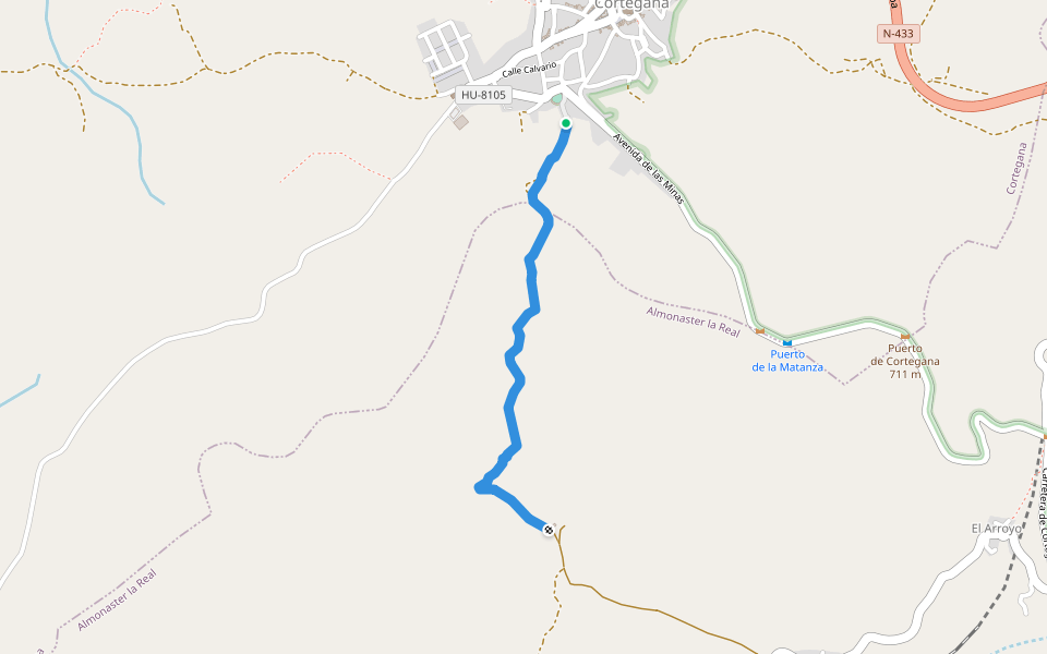 Cortegana-Almonester walking route map in Cortegana