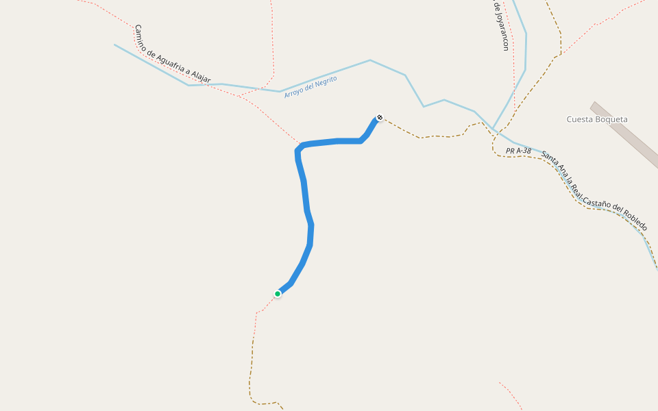 Camino de Santa Ana al Castaño del Robledo walking route map in Almonaster la Real