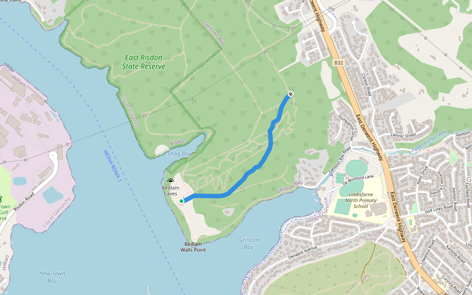 Shag Bay Climb walking route map in Geilston Bay