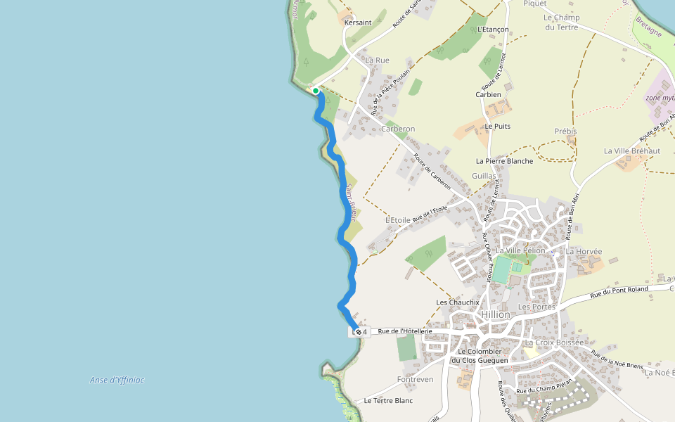 Sentier Côtier sur Hillion (Saint-Guimond-L'Hotellerie) walking route map in Hillion