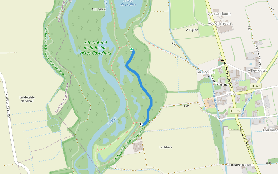 Sentier Zone Humide walking route map in Jû-Belloc