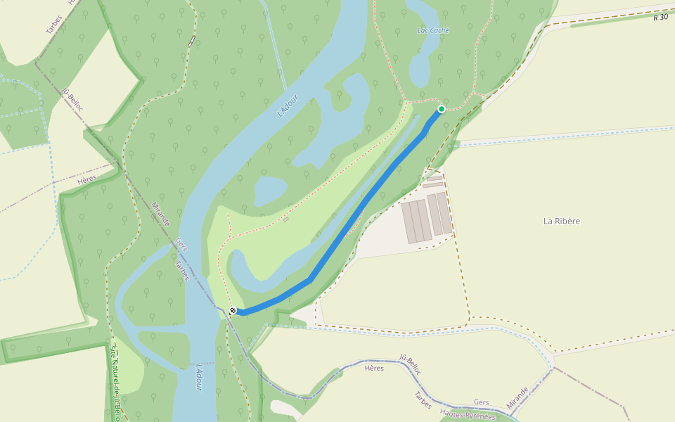 Vers Sentier Rive Gauche walking route map in Jû-Belloc