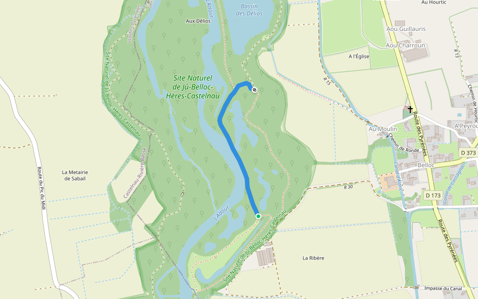 Sentier Rive de l'Adour walking route map in Jû-Belloc