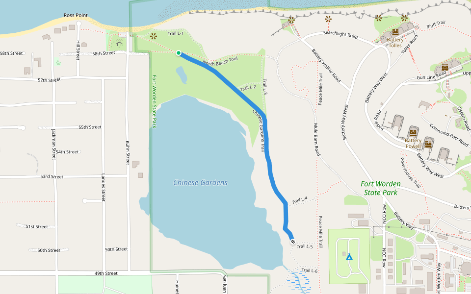 Chinese Gardens Trail walking route map in Port Townsend