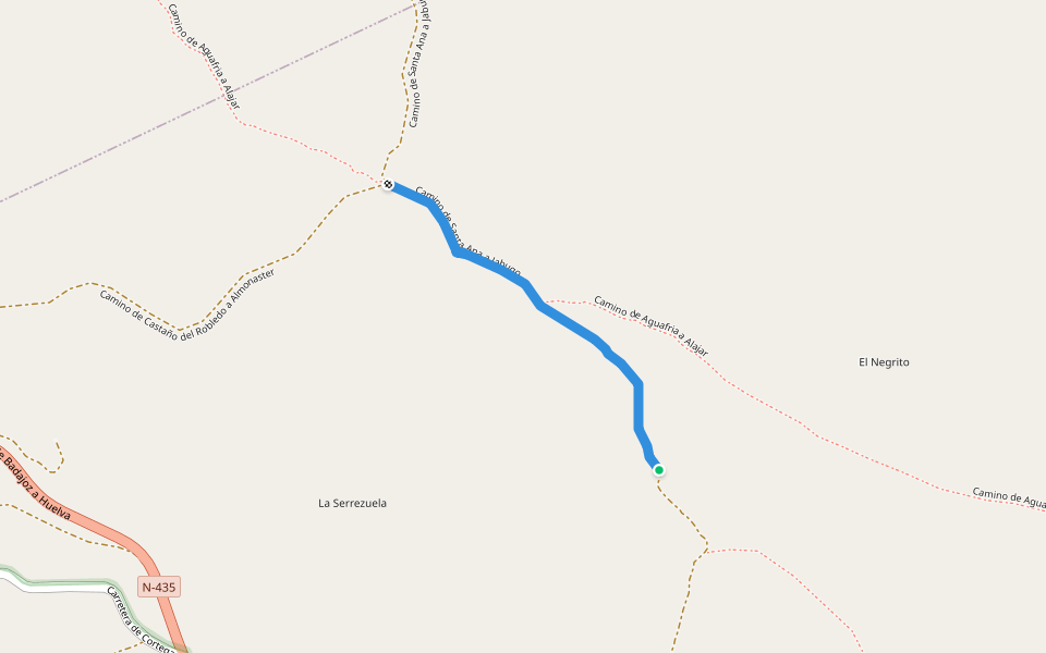 Camino de Santa Ana a Jabugo walking route map in Santa Ana la Real