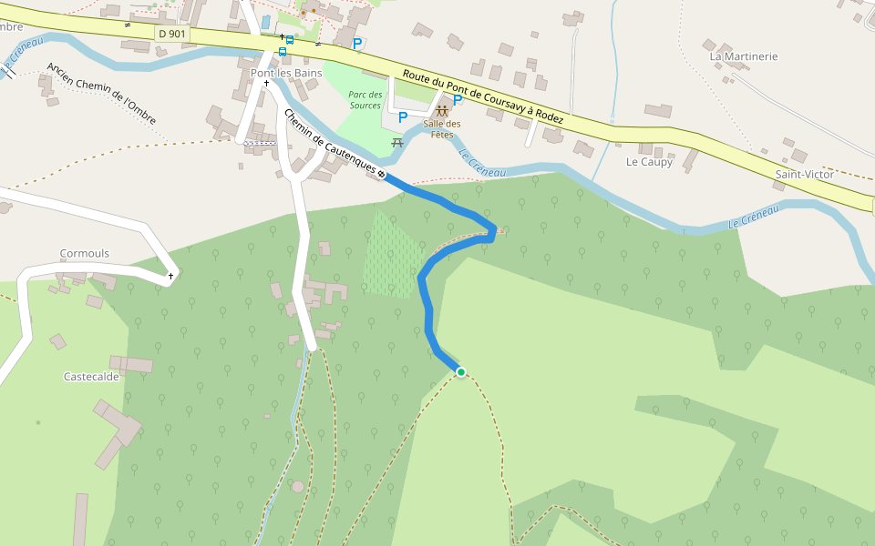 Ancien Chemin Conques - Rodez walking route map in Salles-la-Source