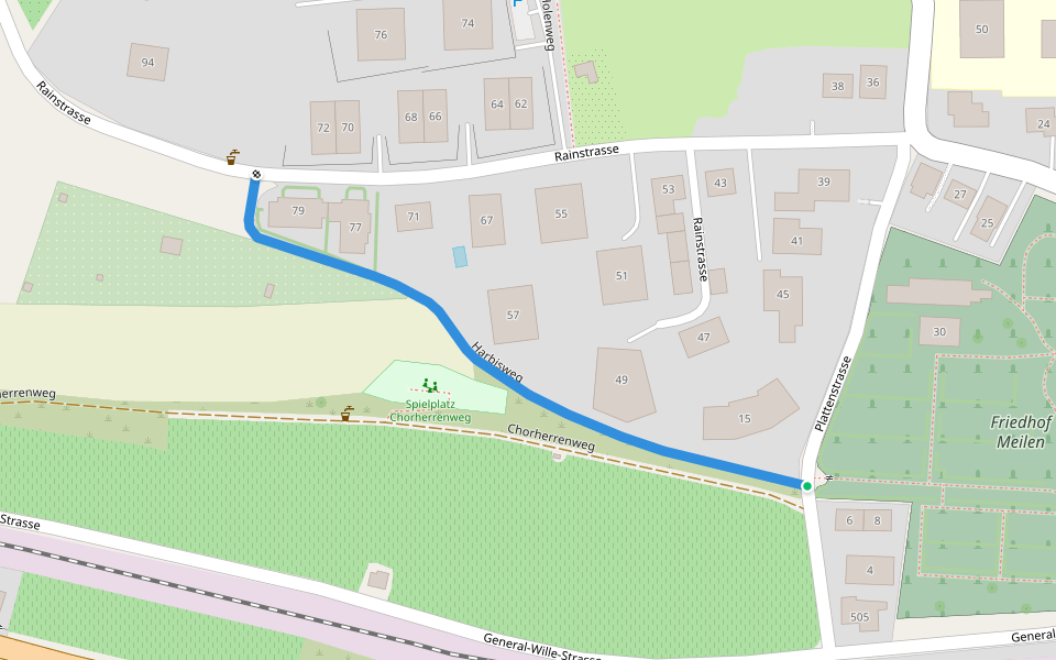 Harbisweg walking route map in Meilen