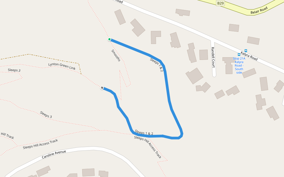 Sleeps 1 & 2 walking route map in Belair