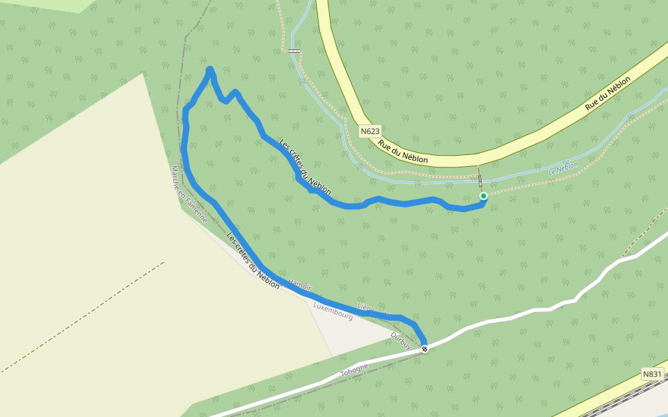 Les crêtes du Néblon walking route map in Hamoir