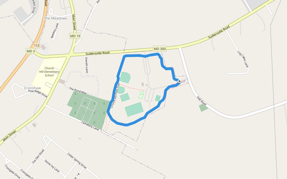 Church Hill Park Trail walking route map in Sudlersville