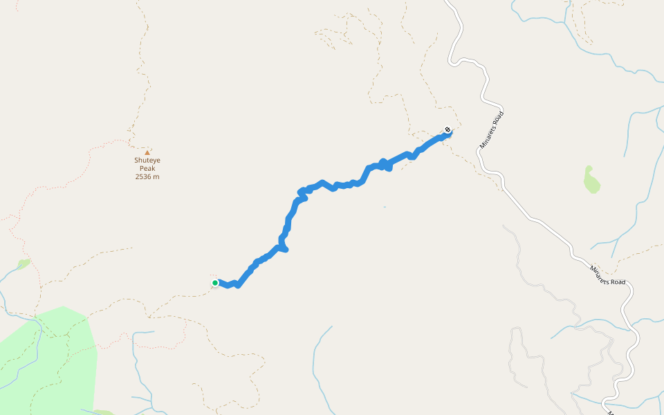 Shuteye Pass Trail walking route map in Bass Lake
